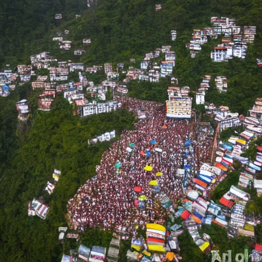 Prompt: Realistic aerial photograph of sikkim people in India celebrating