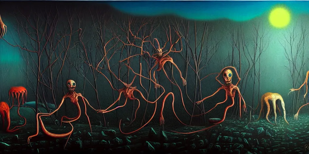 Prompt: creatures lurking in the collective unconscious, in a dark surreal painting by ronny khalil