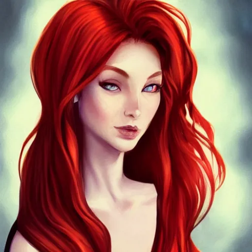 Image similar to a portrait of a young woman with red hair, smart, rich, fancy clothes, artist, artistic, shallan davar, blue eyes, beautiful, smiling, thick hair, dnd, artgerm style