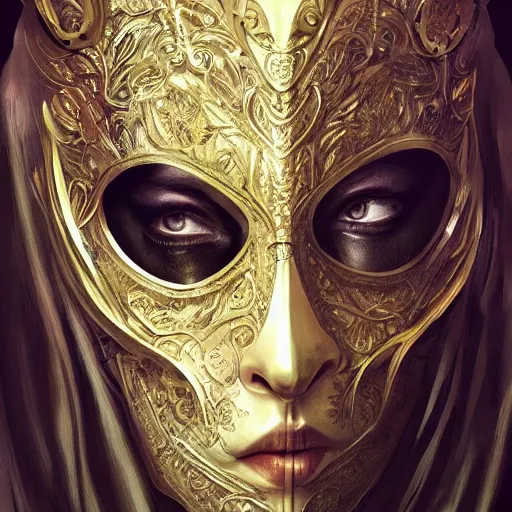 Image similar to Very very very very highly detailed epic photo of face with venetian mask, intricate, dystopian, sci-fi, extremely detailed, digital painting, artstation, concept art, smooth, sharp focus, illustration, intimidating lighting, incredible art by Artgerm and Brom and Vincent di Fate