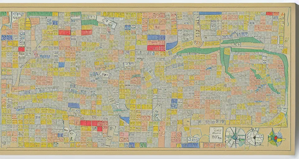 Image similar to isometric miniature map dashboard with time series charts, pie plots and other modern graphics, with small creatures on it. monografia by diego rivera and egon schiele