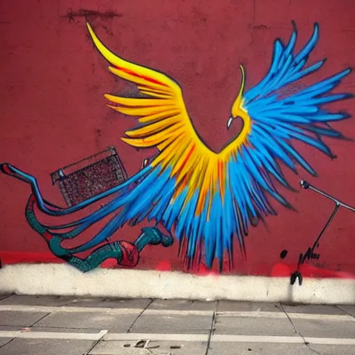 Image similar to Phoenix, street art by bansky