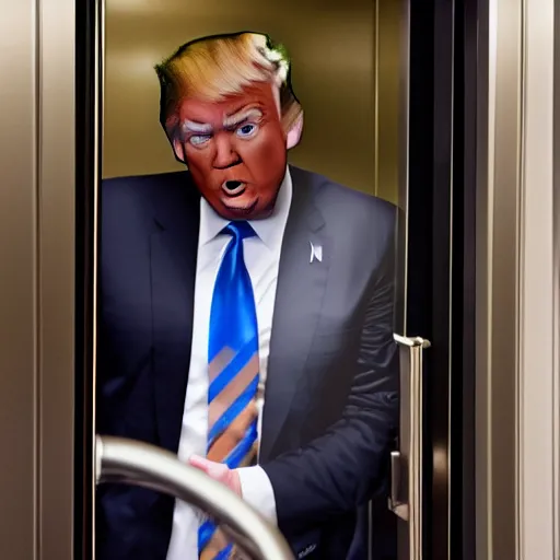 Prompt: UHD candid color photo of a half-dressed, terrified Donald Trump hiding from FBI agents searching his apartment in Trump Tower, accurate faces, UHD, photorealistic, correct face, photo by Getty Images no watermwark