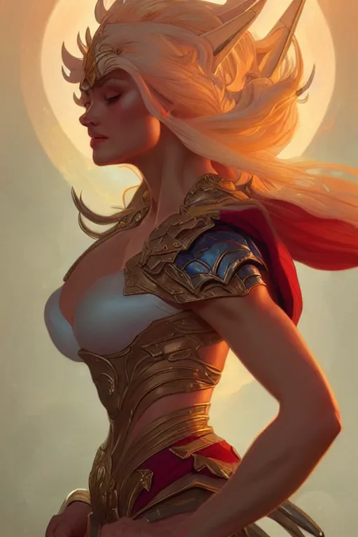 Image similar to Adora, She-ra, fantasy, intricate, elegant, highly detailed, digital painting, artstation, concept art, matte, sharp focus, illustration, art by Artgerm and Greg Rutkowski and Alphonse Mucha