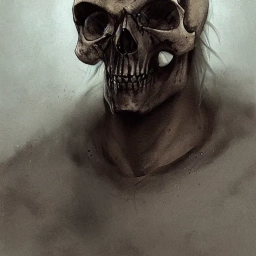 Image similar to portrait of character with a skull nose where his nose is supposed to be, by Greg rutkowski