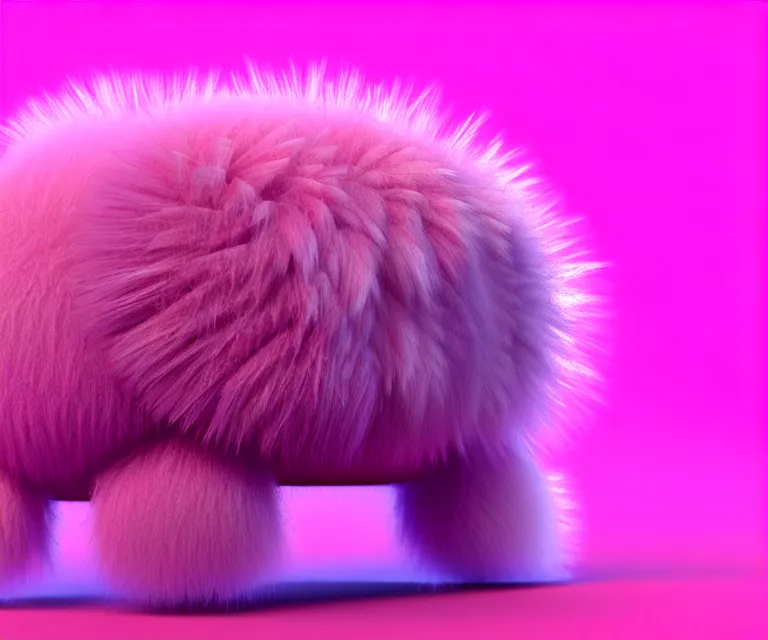 Image similar to high quality 3 d render hyperrealist very cute small tardiradiant, plush mascot, long spiky fluffy smooth hair, photo from the side, pink fluffy fur, vray, smooth background, artstation, ultra detailed