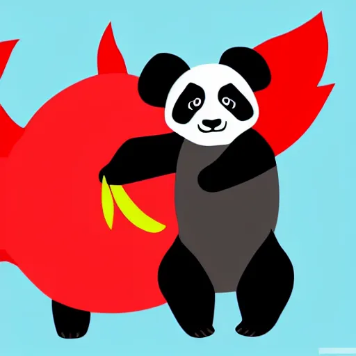 Image similar to vector art of cute panda hugging welsh dragon welsh flag, adobe illustrator