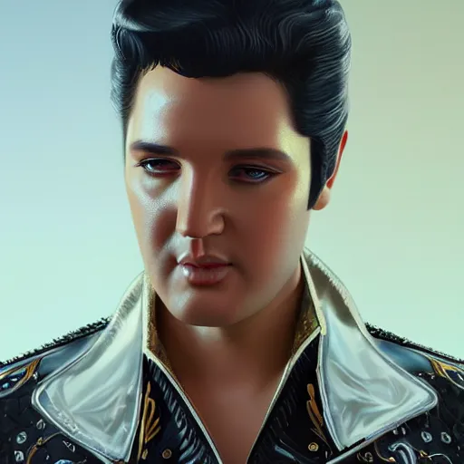 Image similar to elvis presley, intricate, highly detailed, digital painting, artstation, concept art, smooth, sharp focus, illustration, unreal engine 5, 8 k, art by artgerm and greg rutkowski and alphonse mucha