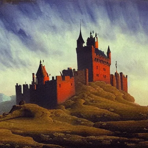 Image similar to a painting of a castle, in the style casper david friedrich.