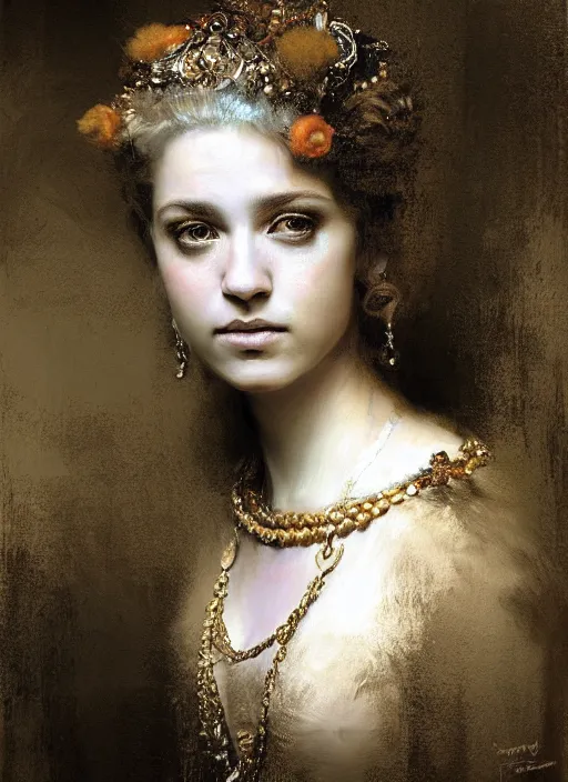 Prompt: baroque princess portrait. by casey baugh, by rembrandt, mandelbulb 3 d