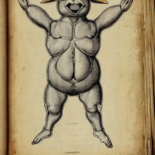 Prompt: anatomical drawing of Pikachu, with organs labeled, 16th century medical textbook