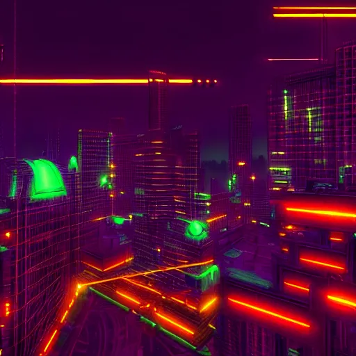 Prompt: a city at night. neon lights, futuristic, hyperrealistic, highly detailed, variable lighting, dramatic, cyperpunk