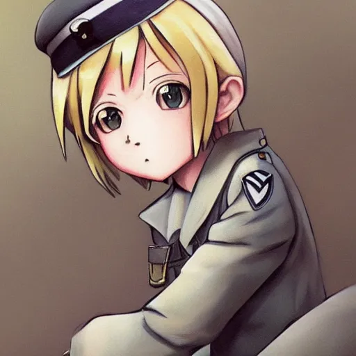 Image similar to beautiful little blonde boy in nazi uniform. made in abyss art style, inspired by kris from deltarrune, cute detailed artwork, anatomically correct, soft details, ilya kuvshinov, reflection, perfect composition, portrait, illumination, digital art, detailed anime soft face, symmetrical face, western comic, illustration, realistic, nazism