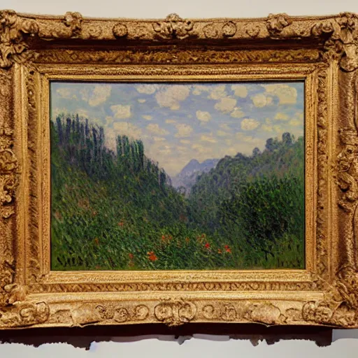 Prompt: Claude Monet Mountainous Landscape, 1860, oil on canvas deframed