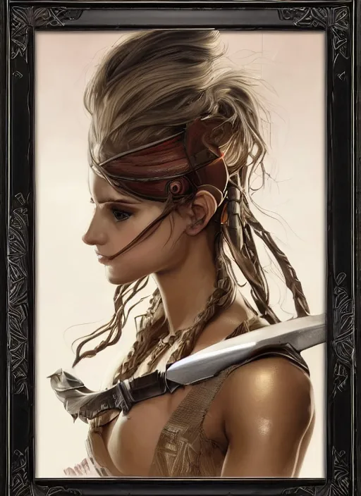 Image similar to a professionally painted portrait of an attractive young girl, partially clothed in battle armor, olive skin, long dark hair, beautiful bone structure, symmetrical facial features, intricate, elegant, digital painting, concept art, illustration, smooth, sharp focus, finely detailed, beautifully framed, from Metal Gear, in the style of Artgerm and Greg Rutkowski and William-Adolphe Bouguerea