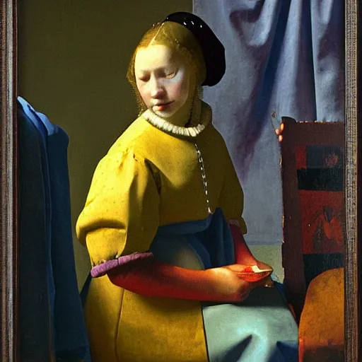 Image similar to the fisher's girl that opened the empty oyster, by johannes vermeer