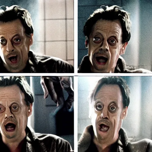 Image similar to steve buscemi as bruce banner turning into the hulk, multiple transformation phases, film still from a movie directed by wachowskis