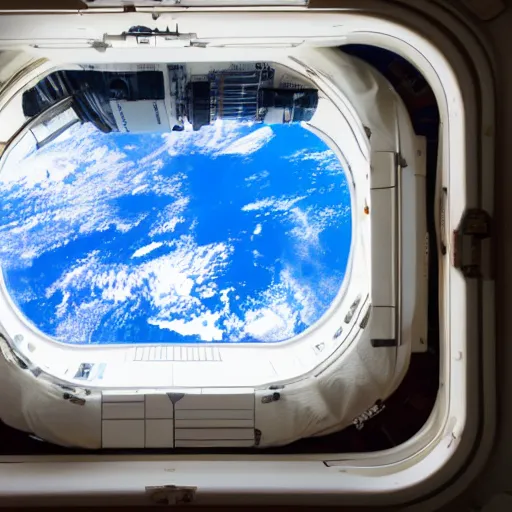 Prompt: looking out of a space station window 8 k hyperrealism