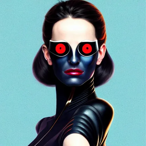 Prompt: Joshua Middleton artwork, stunning elegant female Eva Green, futuristic evil spy, domino mask, very evil sneer, symmetrical face, symmetrical eyes, leather clothing and boots, long straight golden hair, full body, Indigo occult pattern