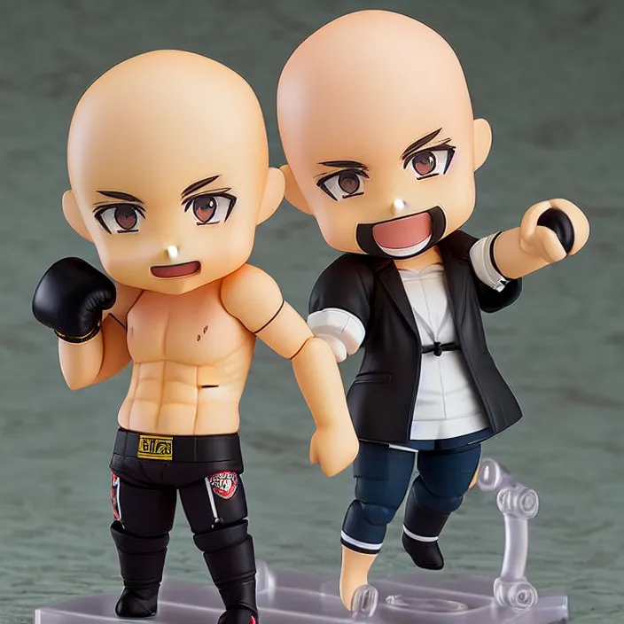 Image similar to anime nendoroid of British Kickboxer Andrew Tate, bald, with stubble beard, fantasy, figurine