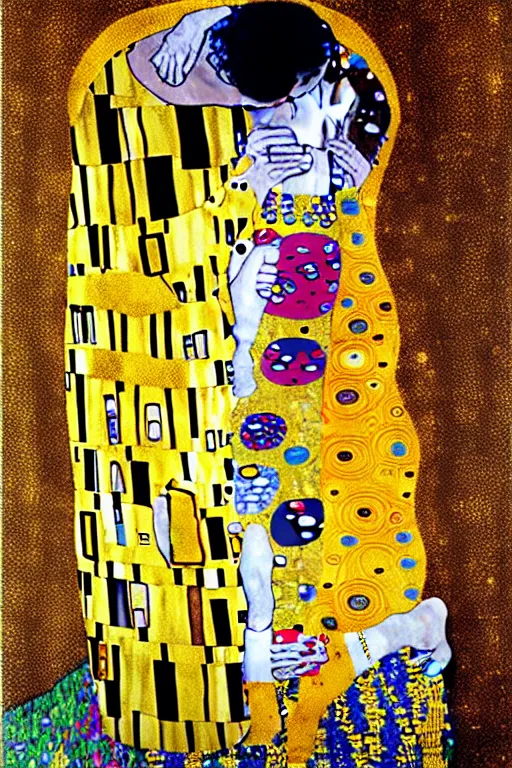 Image similar to gustav klimt the kiss with kissed Nicolas Cage