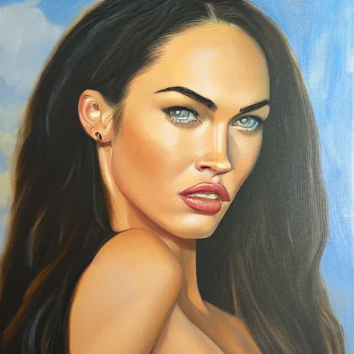 Image similar to a portrait of megan fox, oil painting