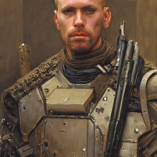 Image similar to portrait of a bomb warrior, by donato giancola.