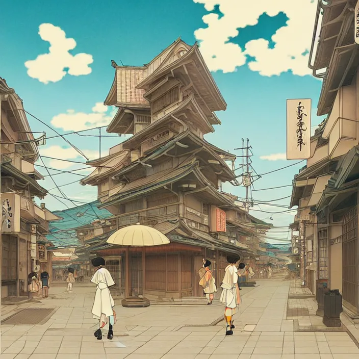 Image similar to empty japanese city, summer, in the style of studio ghibli, j. c. leyendecker, greg rutkowski, artem