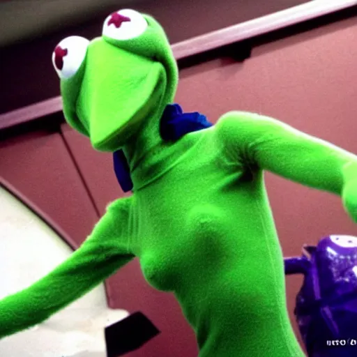 Prompt: Kermit the Frog as Rei Ayanami in Neon Genesis Evangelion