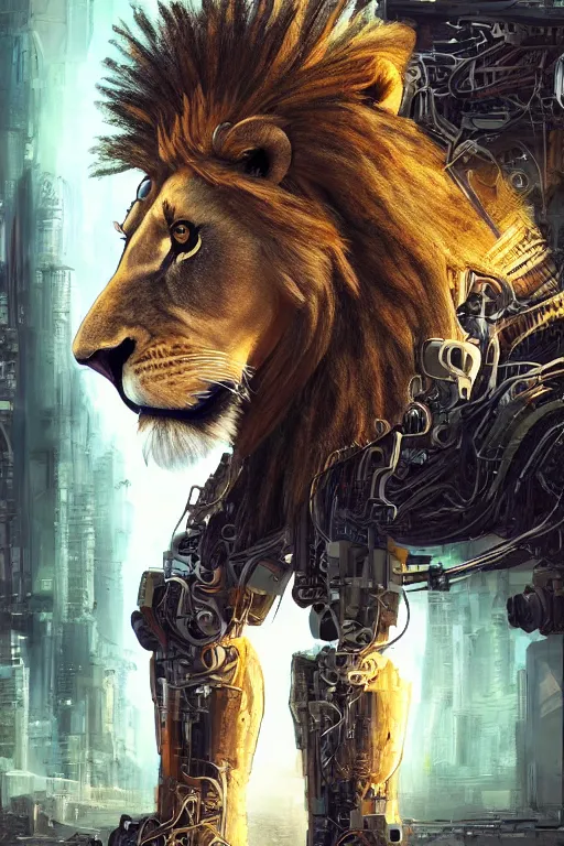 Image similar to Ultra realistic illustration of an lion cyborg, cyberpunk, sci-fi fantasy