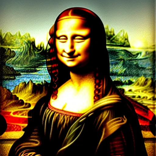 Image similar to mona lisa on psychedelics