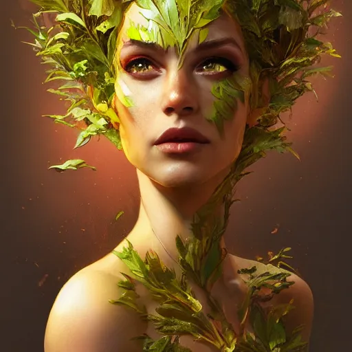 Image similar to sam riegel as a dryad, his skin are yellow leaves portrait, highly detailed, headshot, digital painting, trending on artstation, concept art, sharp focus, illustration, art by artgerm and greg rutkowski and magali villeneuve