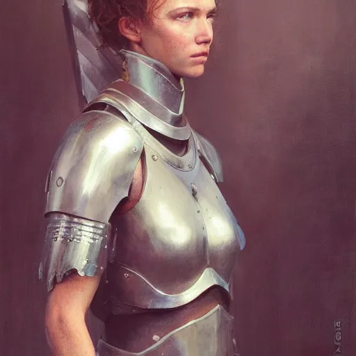 Prompt: an upper body portrait of a female knight, oil painting, by Fernanda Suarez and and Edgar Maxence and greg rutkowski and julie bell