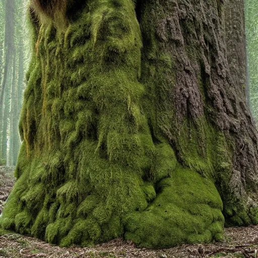 Image similar to a mossy wood, huge troll , in the style of John Bauer,