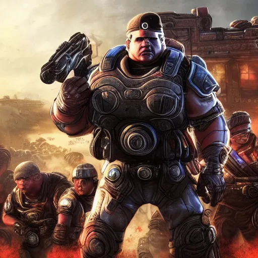 Prompt: Kirby in Gears of War