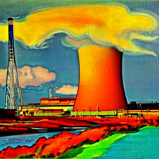 Prompt: a fauvist painting of sizewell b nuclear power plant in suffolk