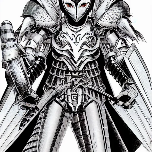 Prompt: portrait of a barn owl warrior wearing an armor by Takeshi Obata