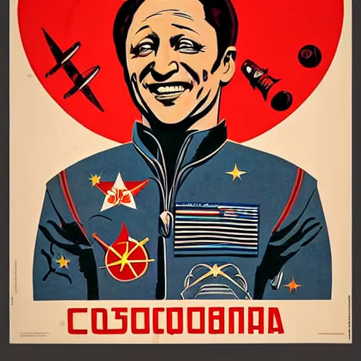 Prompt: rob schneider as cosmonaut on 1 9 6 0 soviet propaganda poster. beautiful. high detailed. intricate. illustration. propaganda. ussr