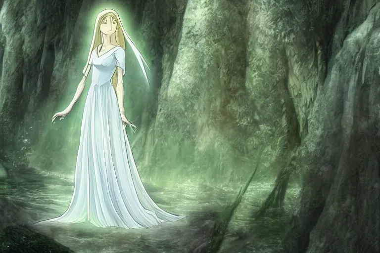 Image similar to tonemapped galadriel by hayao miyazaki, highly detailed,