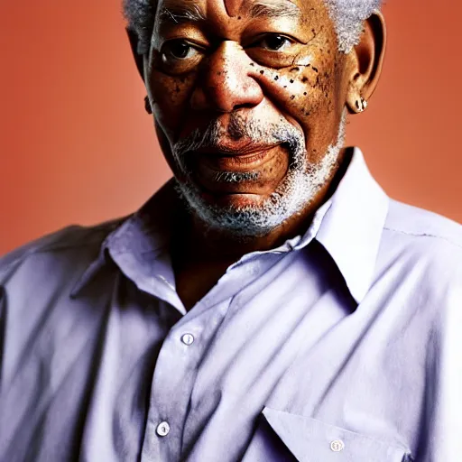 Image similar to a studio photograph of Morgan Freeman dressed as Tupac, 40mm lens, shallow depth of field, split lighting