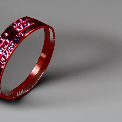 Image similar to a metallic crystal wearing red band, 4K HD, Y2K