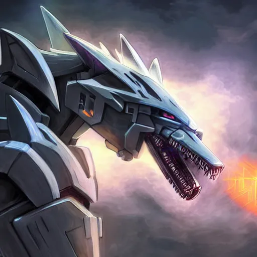 Image similar to hyper realistic, epic, highly detailed cinematic full body shot of a mecha canine, sharp claws, sleek armor, glowing visor, destroying city, digital art, furry art, dragon art, zoids art, furaffinity, deviantart