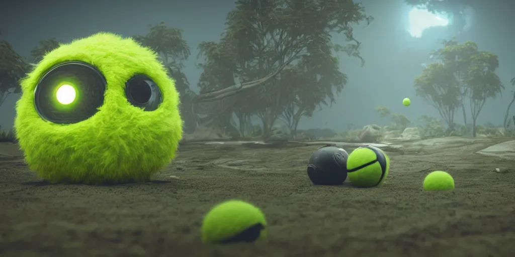 Prompt: a photo of 8 k ultra realistic tennis ball monster, tennis ball monsters, alien exotic, cinematic lighting, trending on artstation, 4 k, hyperrealistic, focused, high details, unreal engine 5, cinematic, alien planet atmosphere in background, 3 d render by beeple