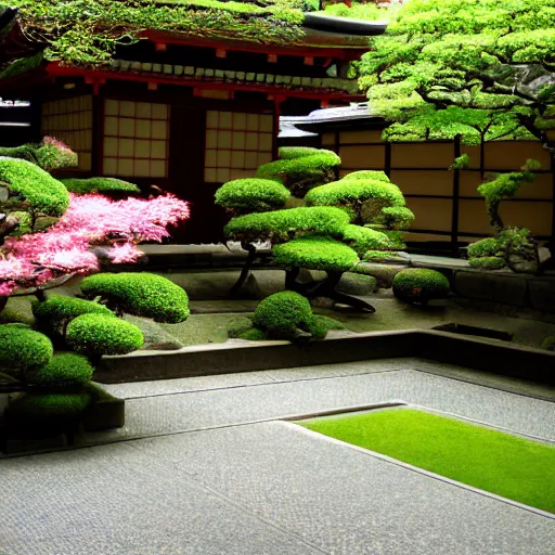 Prompt: summer Japanese courtyard