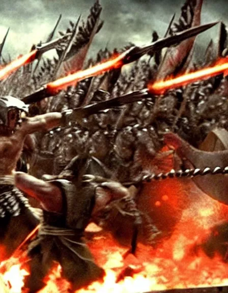 Image similar to epic battle screen, film still from the movie'3 0 0'( 2 0 0 6 )