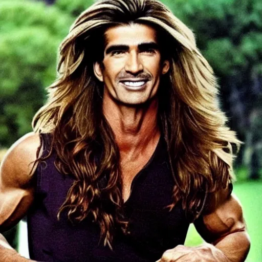 Image similar to a photo of fabio. fabio's hair is made of beans