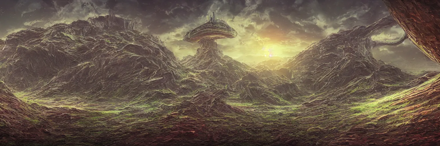 Image similar to an ultra detailed retro sci-fi alien fantasy landscape