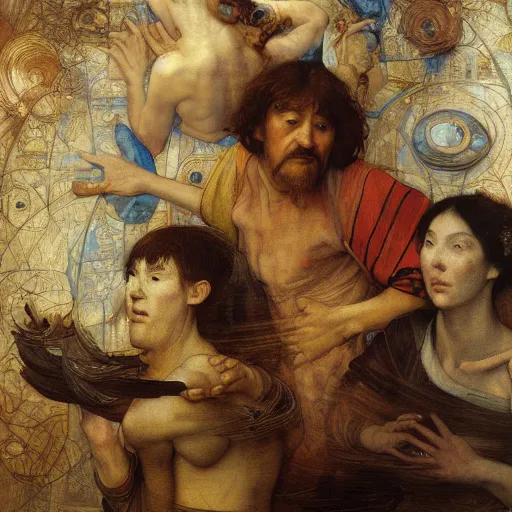 Prompt: disasterpiece holy levy taxation facticity disciples atonal quarrel, by Edgar Maxence and Ross Tran and Michael Whelan and Da Vinci and Caravaggio and J.M.W Turner and Brueghel intricate line drawings, unknwon intercession, mixed techniques, detailed and beautiful intricate faces, 4k resolution