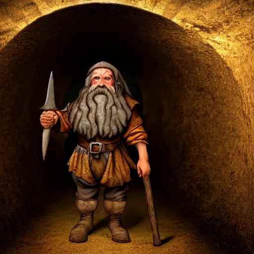 Image similar to a medieval fantasy dwarf standing inside of a mine tunnel, matte oil painting, by leonardo da vinci, character reveal, concept art, d & d, fantasy, dust, sharp focus, award - winning, extremely detailed, 4 k, 8 k