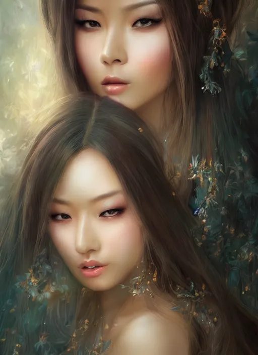 Image similar to a beautiful woman gheisa, 8 k, hyperrealistic, asian hyperdetailed, beautiful face, long hair, dark fantasy, fantasy portrait by laura sava